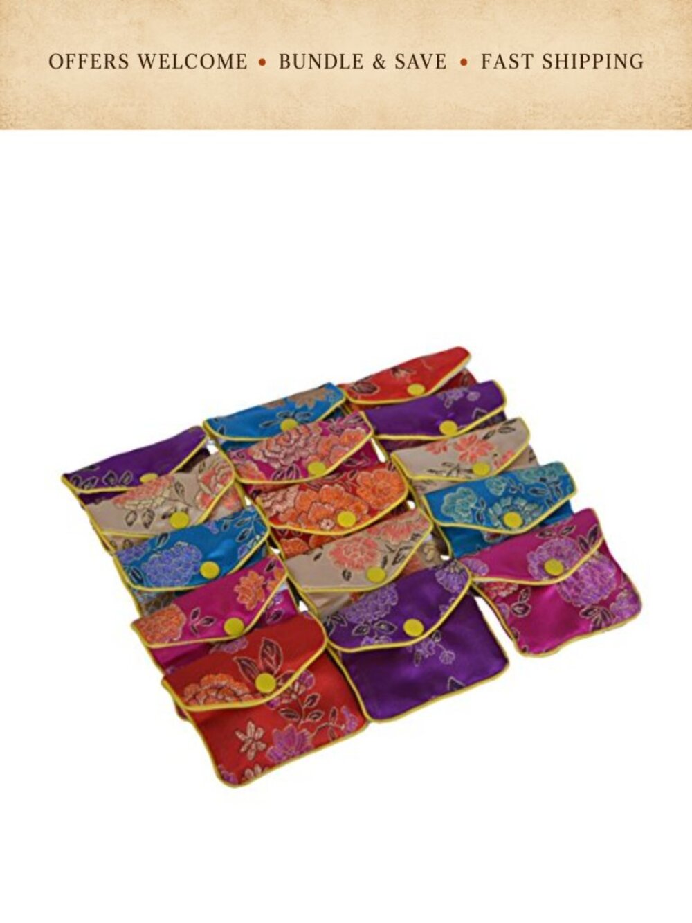 15 Pack Chinese Silk Brocade Embroidered Jewelry Pouches Gift Bags
